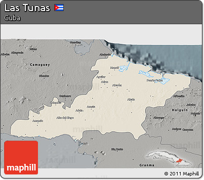 Shaded Relief 3D Map of Las Tunas, darken, semi-desaturated