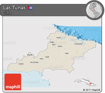 Shaded Relief 3D Map of Las Tunas, single color outside