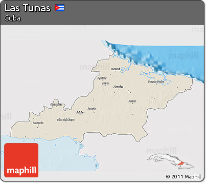 Shaded Relief 3D Map of Las Tunas, single color outside