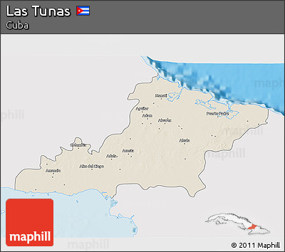 Shaded Relief 3D Map of Las Tunas, single color outside
