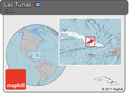 Gray Location Map of Las Tunas, highlighted country, hill shading