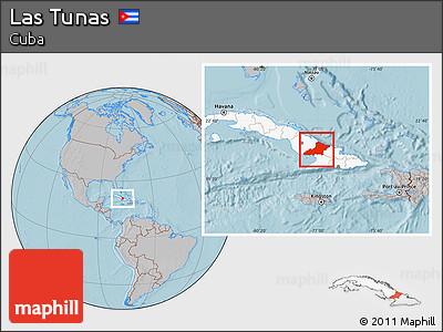 Gray Location Map of Las Tunas, highlighted country, hill shading