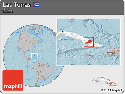 Gray Location Map of Las Tunas, highlighted country, hill shading