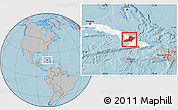 Gray Location Map of Las Tunas, highlighted country, hill shading
