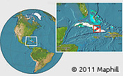 Satellite Location Map of Las Tunas, highlighted country, within the entire country