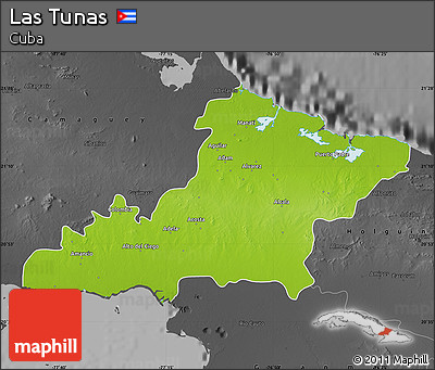 Physical Map of Las Tunas, darken, desaturated