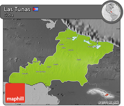 Physical Map of Las Tunas, darken, desaturated
