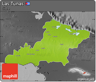 Physical Map of Las Tunas, darken, desaturated