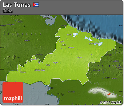Physical Map of Las Tunas, darken
