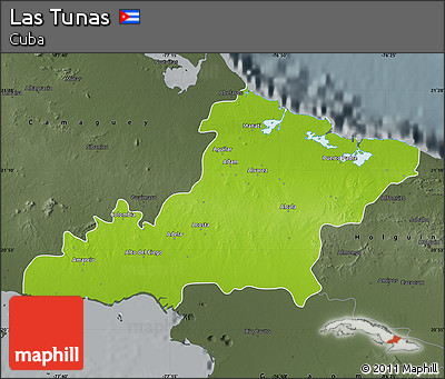 Physical Map of Las Tunas, darken, semi-desaturated