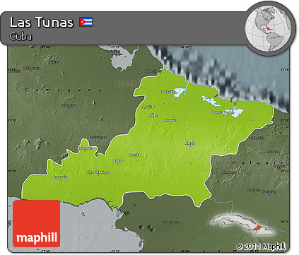 Physical Map of Las Tunas, darken, semi-desaturated
