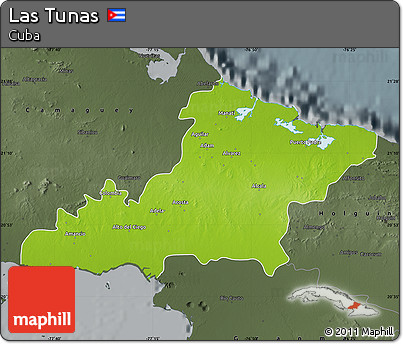 Physical Map of Las Tunas, darken, semi-desaturated