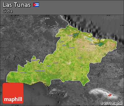Satellite Map of Las Tunas, darken, desaturated