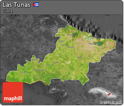 Satellite Map of Las Tunas, darken, desaturated