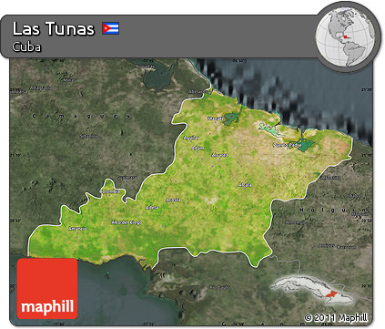 Satellite Map of Las Tunas, darken, semi-desaturated