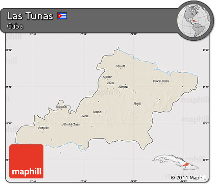 Shaded Relief Map of Las Tunas, cropped outside