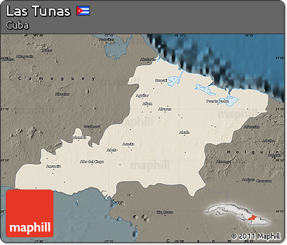 Shaded Relief Map of Las Tunas, darken