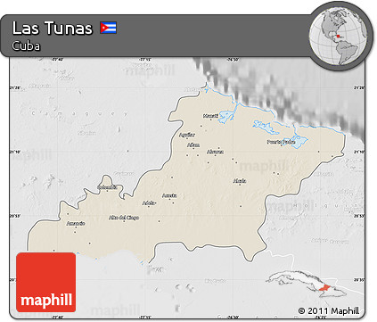 Shaded Relief Map of Las Tunas, lighten, desaturated