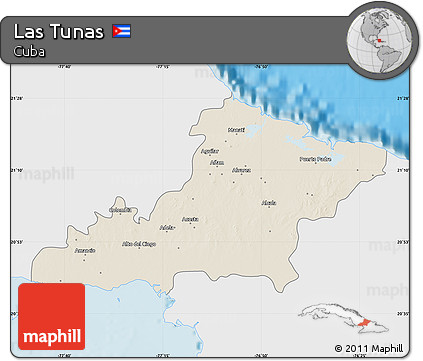 Shaded Relief Map of Las Tunas, single color outside