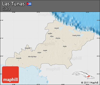 Shaded Relief Map of Las Tunas, single color outside