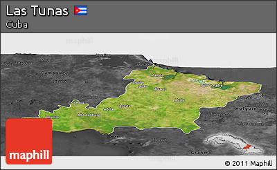 Satellite Panoramic Map of Las Tunas, darken, desaturated