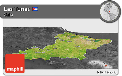 Satellite Panoramic Map of Las Tunas, darken, desaturated