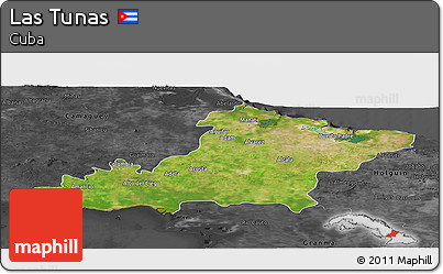 Satellite Panoramic Map of Las Tunas, darken, desaturated