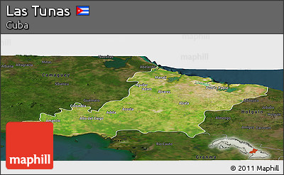 Satellite Panoramic Map of Las Tunas, darken