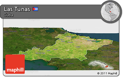 Satellite Panoramic Map of Las Tunas, darken