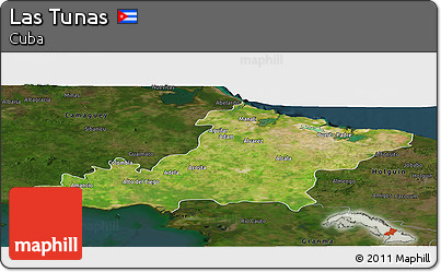 Satellite Panoramic Map of Las Tunas, darken