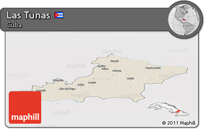 Shaded Relief Panoramic Map of Las Tunas, cropped outside