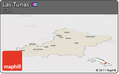 Shaded Relief Panoramic Map of Las Tunas, cropped outside