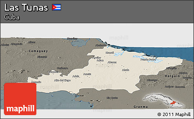 Shaded Relief Panoramic Map of Las Tunas, darken