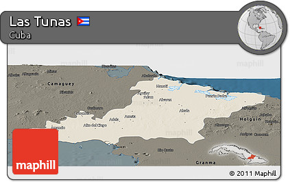 Shaded Relief Panoramic Map of Las Tunas, darken