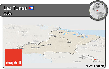 Shaded Relief Panoramic Map of Las Tunas, lighten