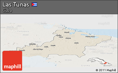 Shaded Relief Panoramic Map of Las Tunas, lighten