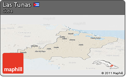 Shaded Relief Panoramic Map of Las Tunas, lighten