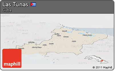 Shaded Relief Panoramic Map of Las Tunas, lighten, semi-desaturated