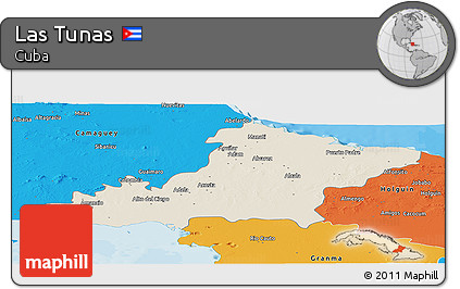 Shaded Relief Panoramic Map of Las Tunas, political outside