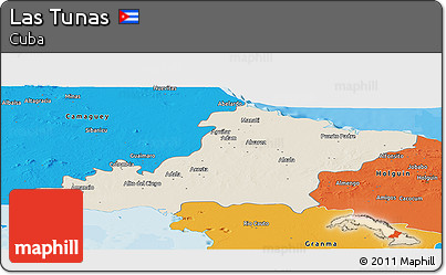 Shaded Relief Panoramic Map of Las Tunas, political outside