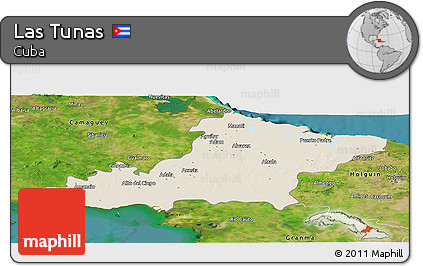Shaded Relief Panoramic Map of Las Tunas, satellite outside