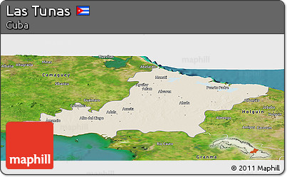 Shaded Relief Panoramic Map of Las Tunas, satellite outside