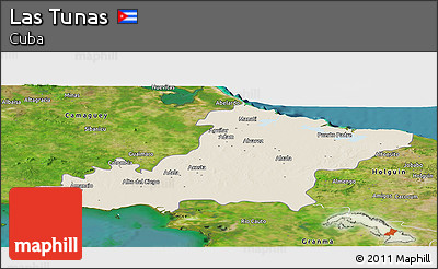 Shaded Relief Panoramic Map of Las Tunas, satellite outside