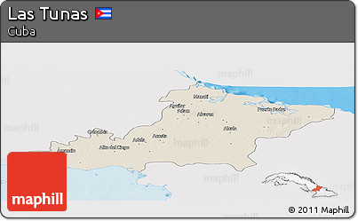 Shaded Relief Panoramic Map of Las Tunas, single color outside