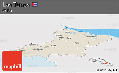 Shaded Relief Panoramic Map of Las Tunas, single color outside