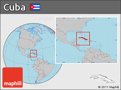 Gray Location Map of Cuba, within the entire continent