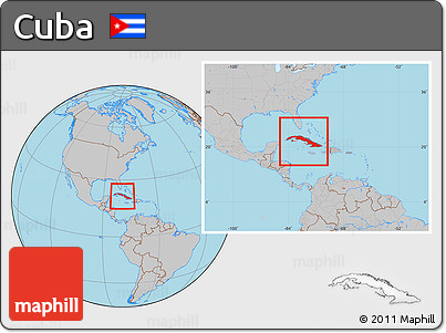 Gray Location Map of Cuba, within the entire continent