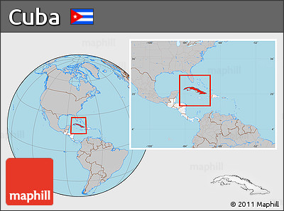 Gray Location Map of Cuba, highlighted continent, within the entire continent