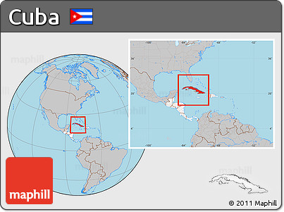Gray Location Map of Cuba, highlighted continent, within the entire continent