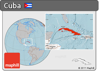 Gray Location Map of Cuba, highlighted continent, hill shading